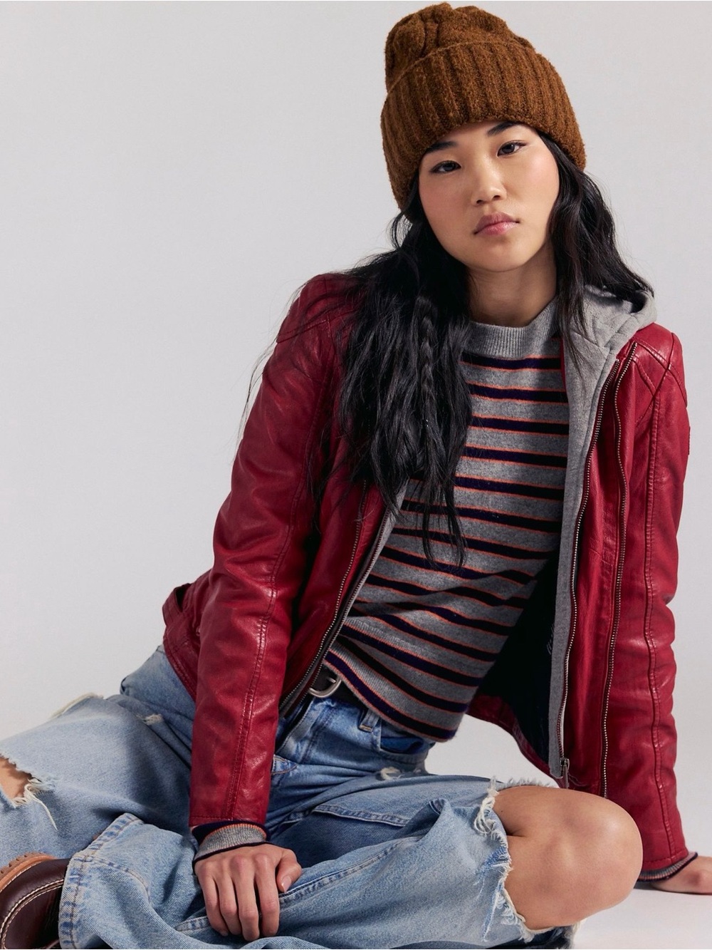 NWT Mauritius Allice Lambskin Leather Salsa Red Hooded Jacket